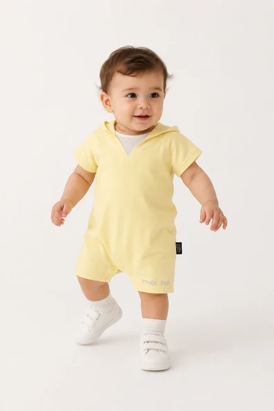 Unisex %100 Pamuk Kapşonlu Bebek Tulum 10531 ürün görseli 1
