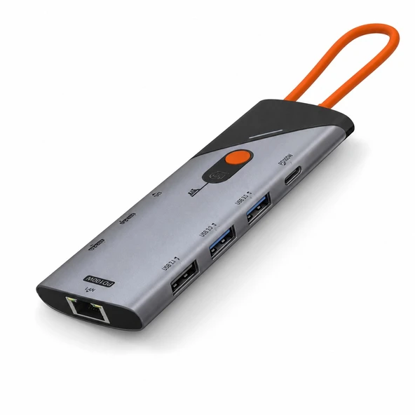 Type-C Hub Hdmi Dp Pd Lan Kart Okuyucu 9 Port Gri HDX7878 ürün görseli 1
