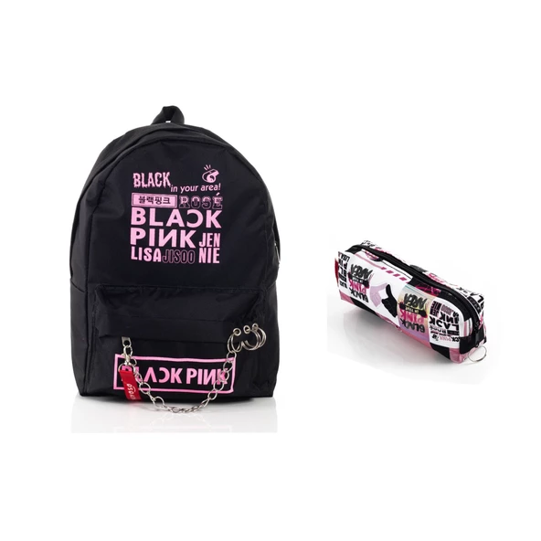 Blackpink Piercing Zincirli Sırt Okul Çantası Ve Kalemlik Set ürün görseli 1
