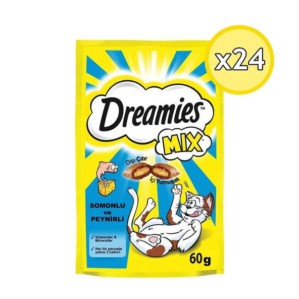 Dreamies Mix Peynirli ve Somonlu Yetişkin Kedi Ödül Maması 60 Gr 24 Adet ürün görseli 1