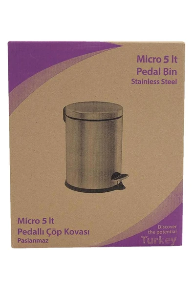 MEVAX Micro 5Lt. Pedallı Paslanmaz Çöp Kovası - Resim 2