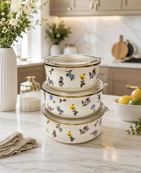 Acar Petit Fleur Collection Emaye 3lü Saklama Kabı XAP-10439 ürün görseli 1