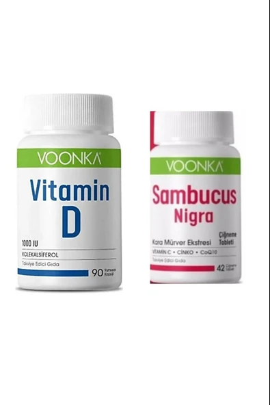 Voonka Vitamin D İçeren Takviye Edici Gıda 90 Kapsül -Voonka Sambucus Nigra 42 Çiğneme Tablet ürün görseli 1