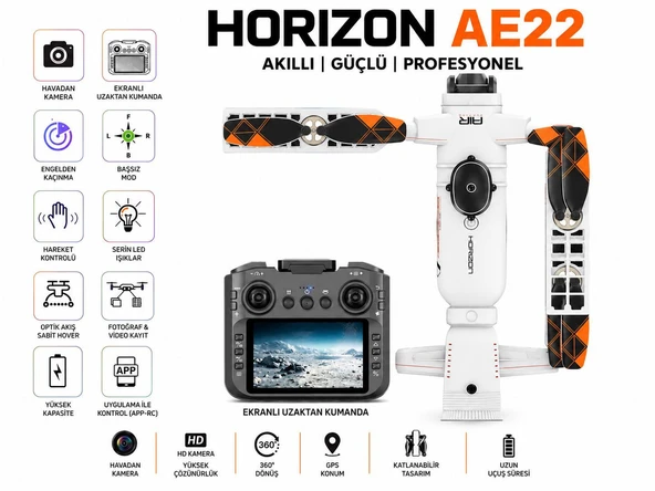 HORIZON AE22 DRON GPS DESTEKLİ KATLANABİLİR HD KAMERALI SU PÜSKÜRTMELİ LED IŞIKLI WİFİ CANLI GÖRÜNTÜ ürün görseli 1