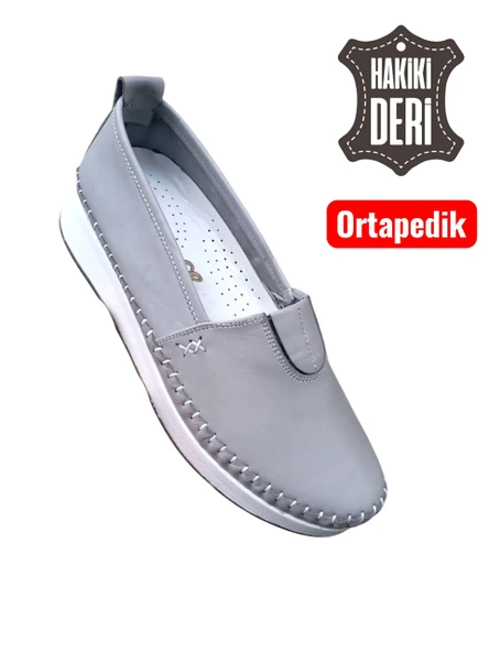 Viyolas Hakiki Deri Kadın Ayakkabısı Lastikli Düz - Resim 4