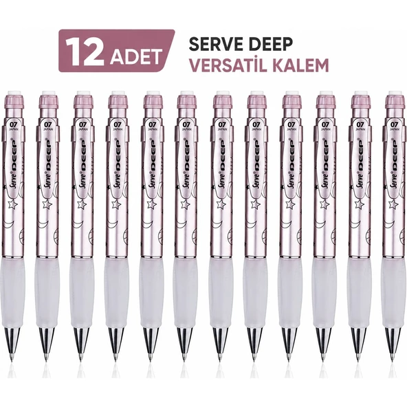 Versatil Kalem Deep 0.7 mm Met Roze Ay-Yıldız 12'li Paket ürün görseli 1