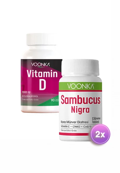 Voonka Vitamin D İçeren Takviye Edici Gıda 90 Kapsül -Voonka Sambucus Nigra 42 Çiğneme Tablet ürün görseli 1