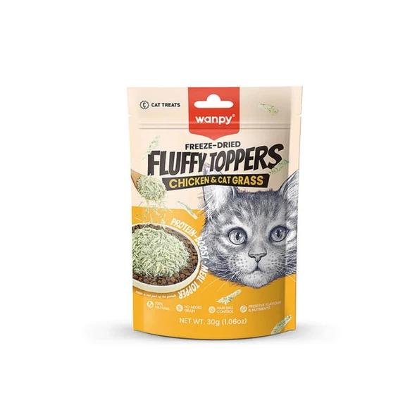 Wanpy Fluffy Topper Dondurularak Kurutulmuş Tavuklu ve Kedi Otlu Kedi Ödül Maması 30 Gr ürün görseli 1