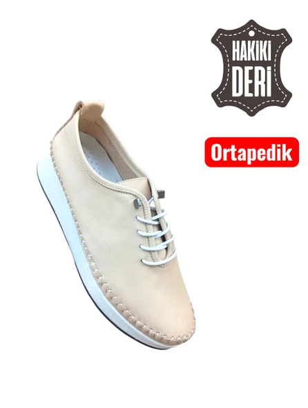 Viyolas Hakiki Deri Kadın Ayakkabısı Bağlı Düz - Resim 3