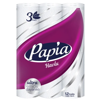 Papıa 3Katlı Kağıt Havlu 12Li (8'li Paket) ürün görseli 1