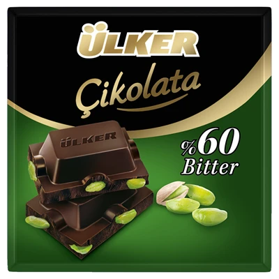 ÜLKER Kare Çikolata 65G Bitter Fıstıklı Fıstıklı (5'li Paket) ürün görseli 1