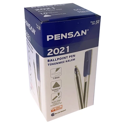 PENSAN 2021 Şeffaf Üçgen Kalem 50Li Kutu Mavi (2'li Paket) ürün görseli 1
