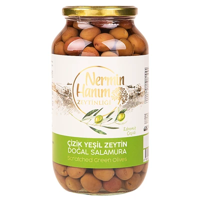 Nermin Hanım ZEYTİNLİĞİ Edremit Yeşil Çizik Zeytin 950G 200-260 (2'li Paket) ürün görseli 1