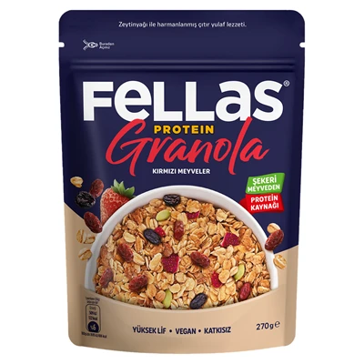 Fellas Vegan Protein Granola 270 G Kırmızı Meyveli (6'li Paket) ürün görseli 1