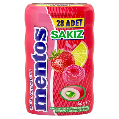 mentos Draje Sakız 56 G Kırmızı Meyve&Müsket Limonu (8'li Paket) ürün görseli 1