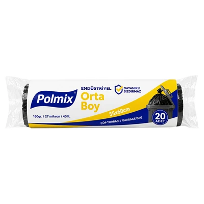Polmix 160 Gr Endüstriyel Orta Boy Çöp Poşeti 55*60 Cm Rulo Siyah (6'li Paket) ürün görseli 1