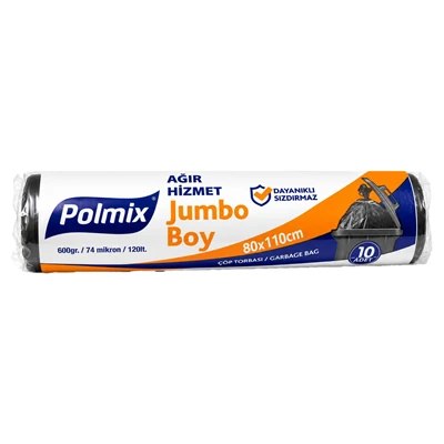 Polmix 600 Gr Ağır Hizmet Jumbo Boy Çöp Poşeti 80*100 Cm Siyah (6'li Paket) ürün görseli 1