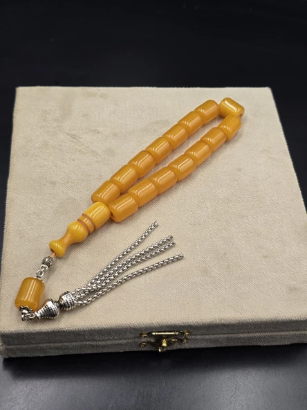 Osmanlı Benzetme Çubuk Sıkma Kehribar Tespih Efe Boy 17 Habbe 11x14 mm Bal Sarısı No:6 ürün görseli 1