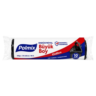Polmix 160 Gr Endüstriyel Büyük Boy Çöp Poşeti 65*80 Cm Rulo Siyah (6'li Paket) ürün görseli 1