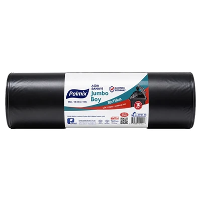 Polmix 800 Gr Ağır Hizmet Jumbo Boy Çöp Poşeti 80*110 Cm 10 Adet Siyah (8'li Paket) ürün görseli 1