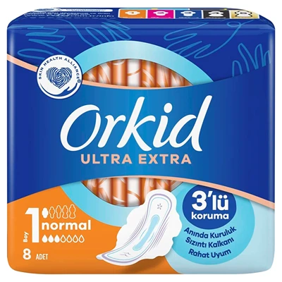 Orkid Hijyenik Ped Ultra Kanatlı Normal 8Li (8'li Paket) ürün görseli 1