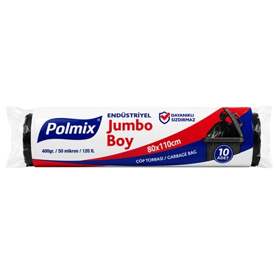 Polmix 400 Gr Endüstriyel Jumbo Boy Çöp Poşeti 80*110 Cm Rulo Siyah (2'li Paket) ürün görseli 1