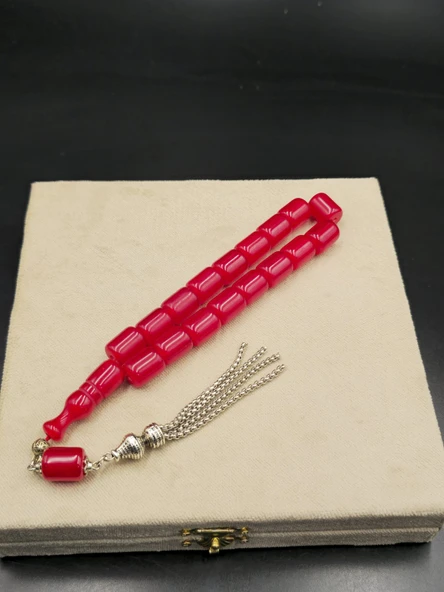 Osmanlı Benzetme Çubuk Sıkma Kehribar Tespih Efe Boy 17 Habbe 11x14 mm Kiraz ürün görseli 1