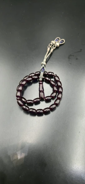 Ateş Kehribar Tespih 8,5x11 mm 1000 Ayar Trabzon El Örmesi Kazaz Gümüş Püsküllü Mürdüm ürün görseli 1