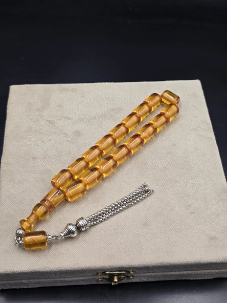 Osmanlı Benzetme Çubuk Sıkma Kehribar Tespih Efe Boy 17 Habbe 11x14 mm Bal Sarısı No:8 ürün görseli 1