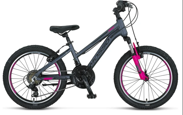MOSSO WILDFIRE L-20-V KIZ ÇOCUK BİSİKLETİ 280H 20 JANT 18 VİTES ANTRASİT PEMBE ürün görseli 1
