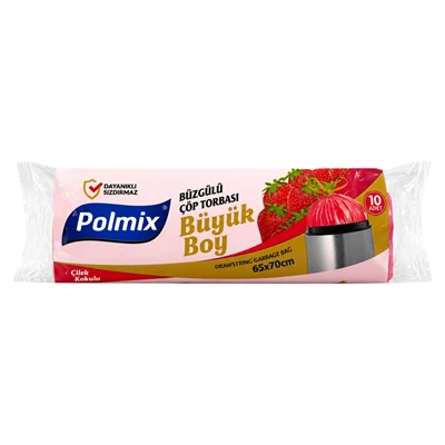 Polmıx Büzgülü Büyük Boy Çöp Poşeti Çilek (8'li Paket) ürün görseli 1