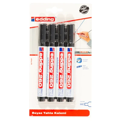 edding 260 Beyaz Tahta Kalemi 4Lü Siyah (3'li Paket) ürün görseli 1