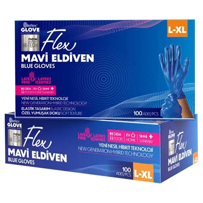 Flex Tpe Mavi Eldiven 100 Adet L-Xl (5'li Paket) ürün görseli 1