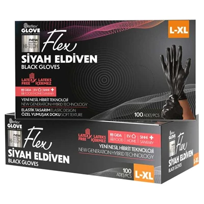 Flex Tpe Siyah Eldiven 100 Adet L-Xl (7'li Paket) ürün görseli 1