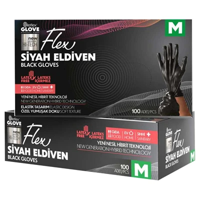 Flex Tpe Siyah Eldiven 100 Adet Medıum (3'li Paket) ürün görseli 1