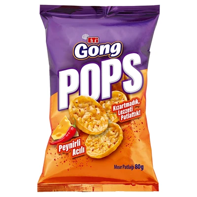 ETİ Gong Pops Mısır Ve Pirinç Patlağı Peynir&Acı (8'li Paket) ürün görseli 1