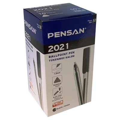 PENSAN 2021 Şeffaf Üçgen Kalem 50Li Kutu Siyah (3'li Paket) ürün görseli 1