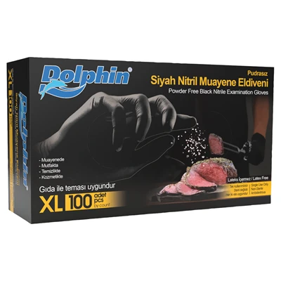 Dolphin Nitril Muayene Eldiveni Pudrasız 100 Adet Siyah Xl (6'li Paket) ürün görseli 1