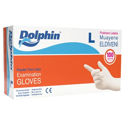 Dolphin Lateks Muayene Eldiveni Pudrasız 100 Adet Beyaz L (8'li Paket) ürün görseli 1