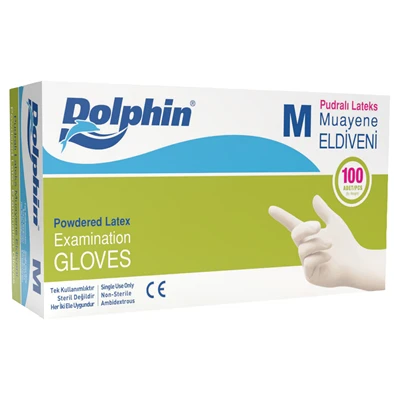 Dolphin Lateks Muayene Eldiveni Pudralı 100 Adet Beyaz M (7'li Paket) ürün görseli 1