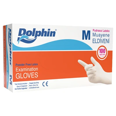 Dolphin Lateks Muayene Eldiveni Pudrasız 100 Adet Beyaz M (7'li Paket) ürün görseli 1