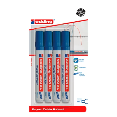 edding 360Xl Beyaz Tahta Kalemi 4Lü Mavi (8'li Paket) ürün görseli 1
