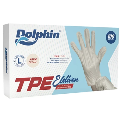Dolphin Tpe Eldiven Krem 100Lü Large (8'li Paket) ürün görseli 1