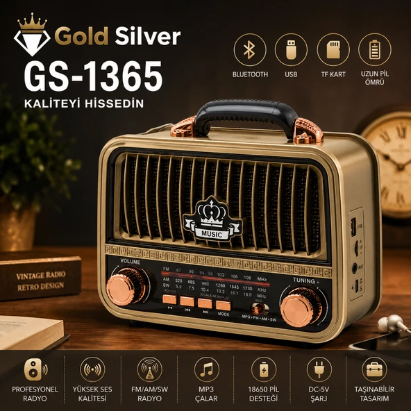 Gold Silver GS-1365 Retro Tasarımlı Taşınabilir Radyo ürün görseli 1