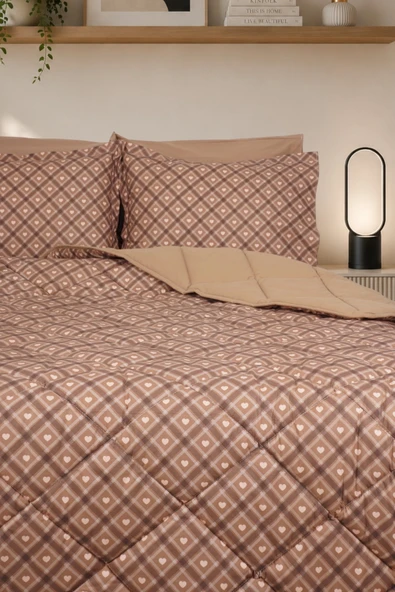 Heart Luxe Çift Kişilik Kalp Desenli Premium Uyku Seti Çeyiz Seti Çeyiz Takımı Lastikli Çarşaflı %100 Pamuk ürün görseli 1