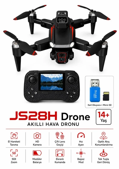 JS28H DRONE AKILLI HAVA DRONU ENGEL TINAMA EKRANLI KUMANDA FOTOĞRAFÇILIK DRONU 50X ZOOM BAŞSIZ MOD ürün görseli 1