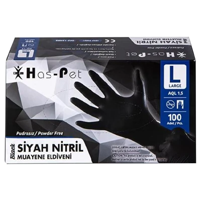 Haspet Muayene Eldiveni Siyah Nitril 100Lü Large (2'li Paket) ürün görseli 1