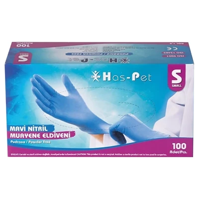 Haspet Pudrasız Mavi Nitril Muayene Eldiveni Small (2'li Paket) ürün görseli 1