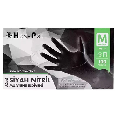 Haspet Muayene Eldiveni Siyah Nitril 100Lü Medium (6'li Paket) ürün görseli 1