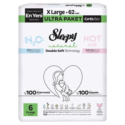 Sleepy Natural Double Soft Ultra Bebek Bezi Xl 62 Adet (6'li Paket) ürün görseli 1